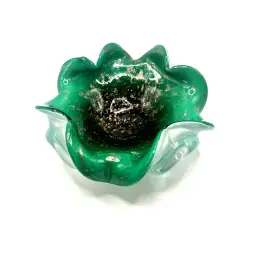 MCM Handblown Murano Green & White Glass Bowl with 24-Karat Gold Flecks Dish