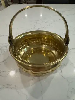 Vintage Small Brass Basket With Handle