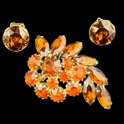 Wiess Brooch And Earring Set Deep Amber Color