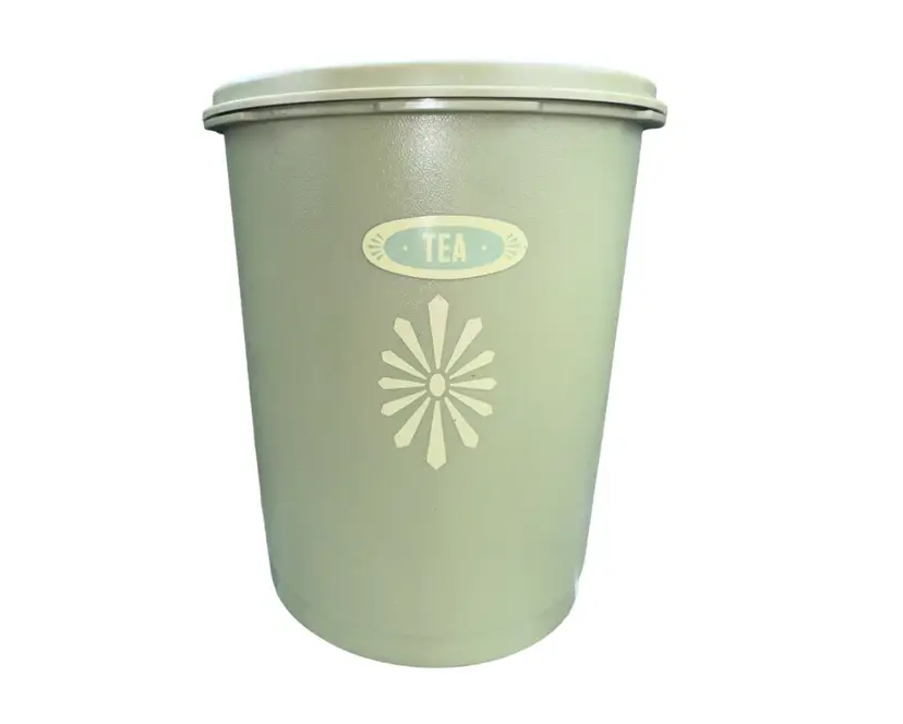 Vintage Tupperware 809-5 Nesting Canister With Lid Avocado Green Labeled “Tea”