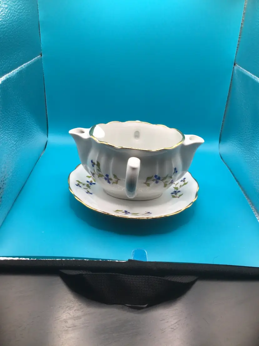 Vintage Double Spout Gravy Boat with Under Plate
