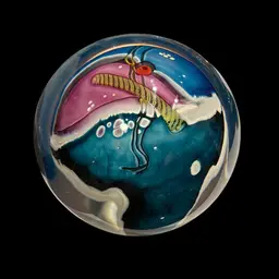 A Whale? A Stick Figure With Surfboard? Amazing Huge & Heavy Signed & Dated JAMES WILBAT 2000 Magnum Art Glass Paperweight 5.5” X 6”