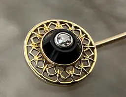 Victorian 14K Onyx Diamond Pin