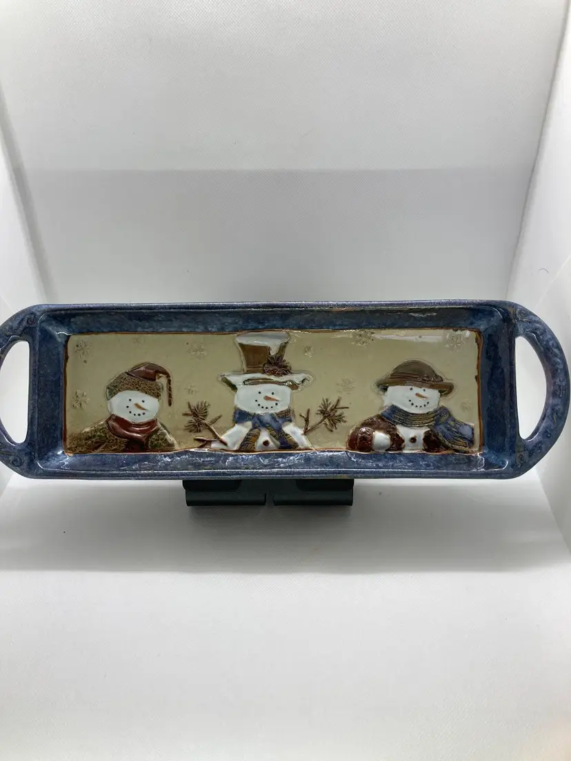 St. Nicholas Square FOREST FRIENDS 15" Serving Tray Platter Snowman Rustic EUC
