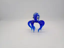 Cobalt Blue Art Glass Octopus Figurine White Swirls Hand Blown Glass Signed.