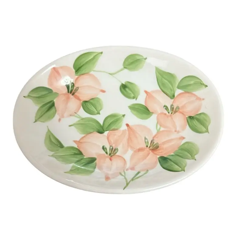 Vintage Philippines Ceramic Pink  Floral Bathroom Vanity Set Toothbrush, Soap, Cotton ball, Q-Tip Holders