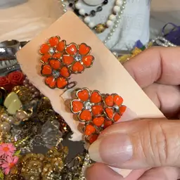 Vintage Orange Floral Screw Backs (TLC)