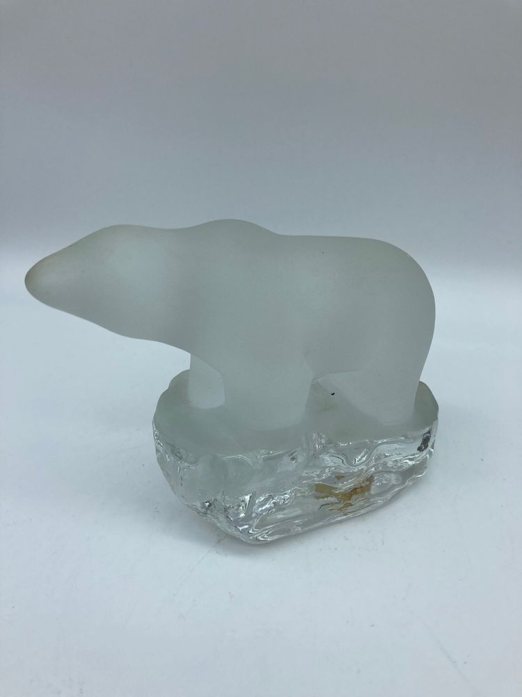 FROSTED GLASS POLAR BEAR Standing on Ice Figurine