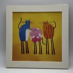 Ikea Smarr 3 Long Legged Cats Square 11.5" Framed Print Picture Bright Colorful