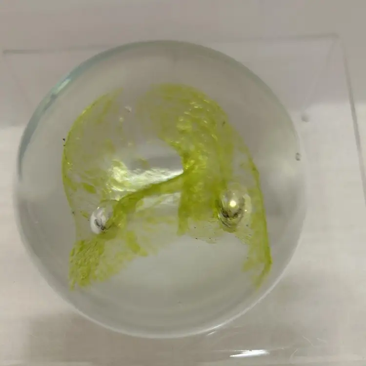 Vintage Art Glass Yellow & Green Swirl Abstract Paperweight