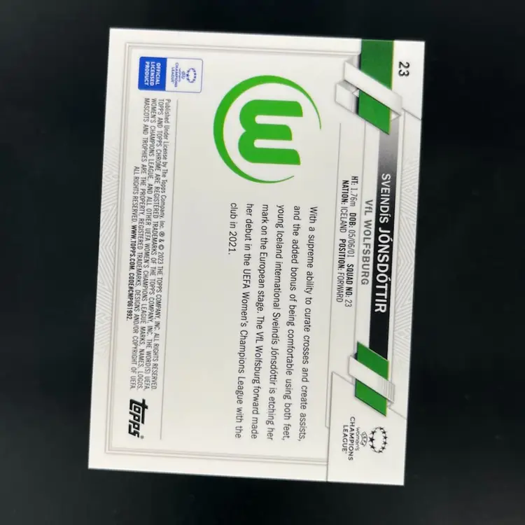 Sveindis Jonsdottir 2022/23 Topps Chrome UWCL Inferno /75 Soccer Card