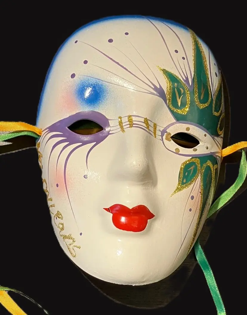 Mardi Gras Porcelain Multicolor Handpainted Mask New Orleans