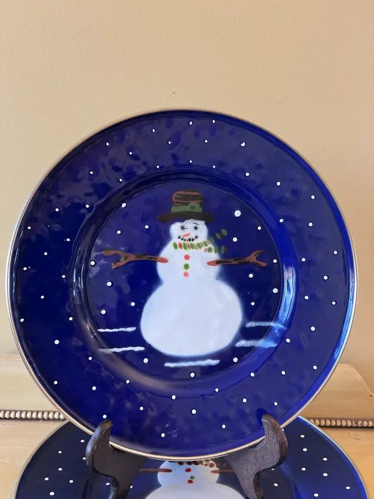 The Golden Rabbit II a Denise S. Harvey Design (1997) Metal Snowman Plates Set Of 8