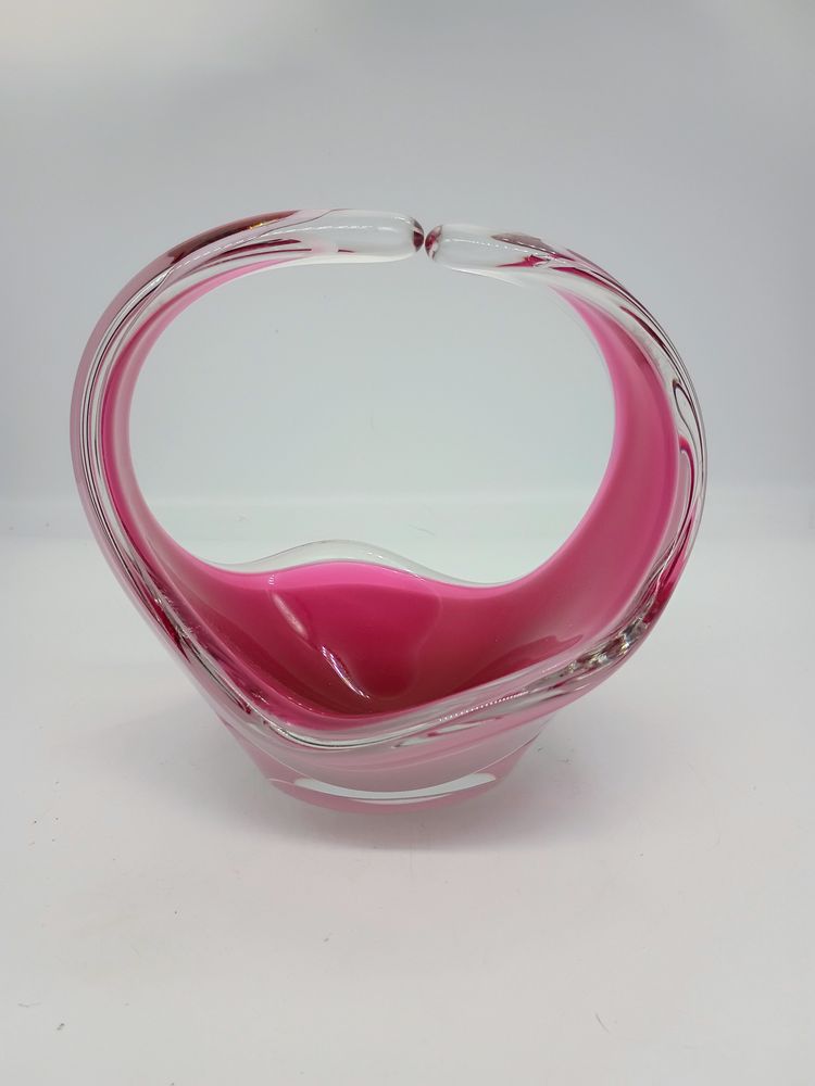 Vintage Flygsfors Coquill Sweden Signed Kedelv Hand Blown  Art Glass Basket Dated 1961
