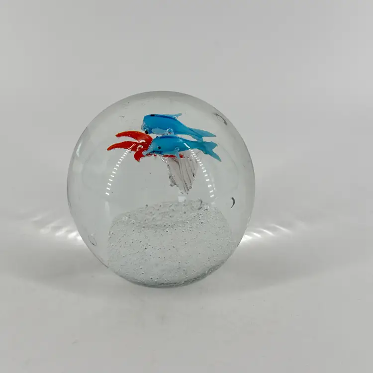 Double Dolphin 2.5" Art Glass Paperweight AS IS