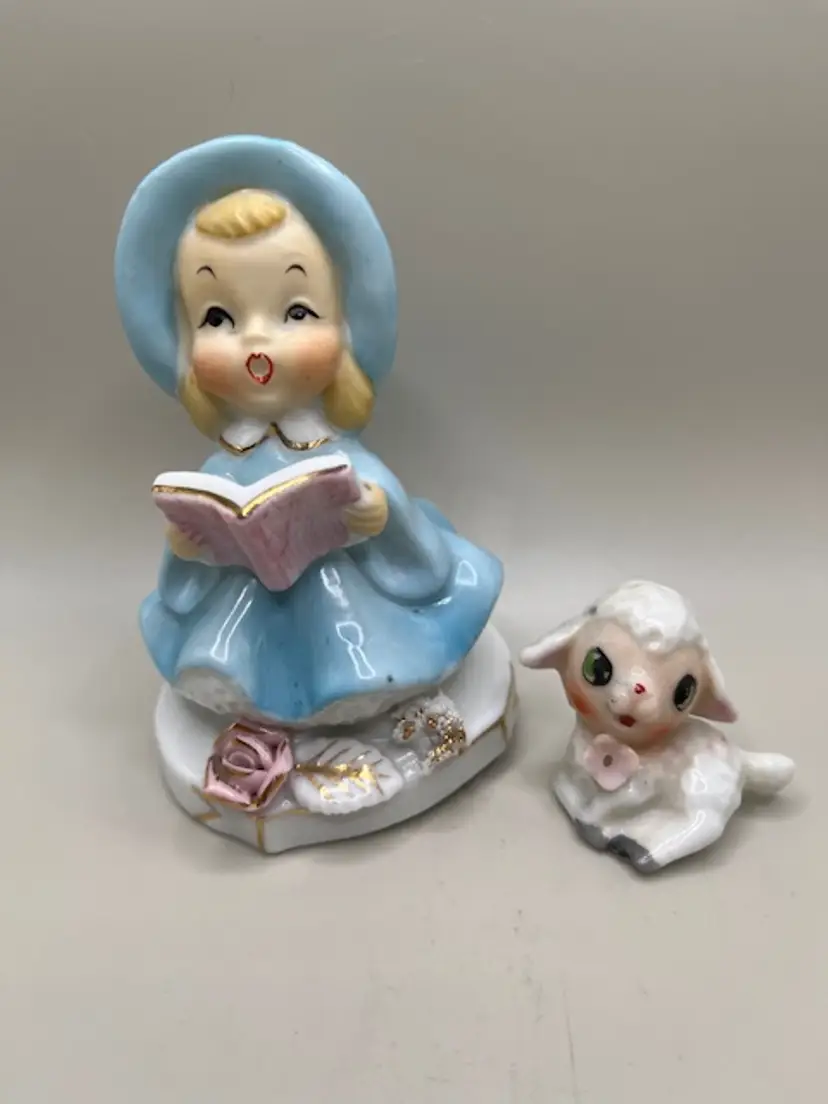 Vintage Caroling Angel and Anthropomorphic Lamb Figurines