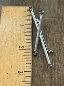 Vintage Crisscross Silvertone Bar Brooch Purple Rhinestones