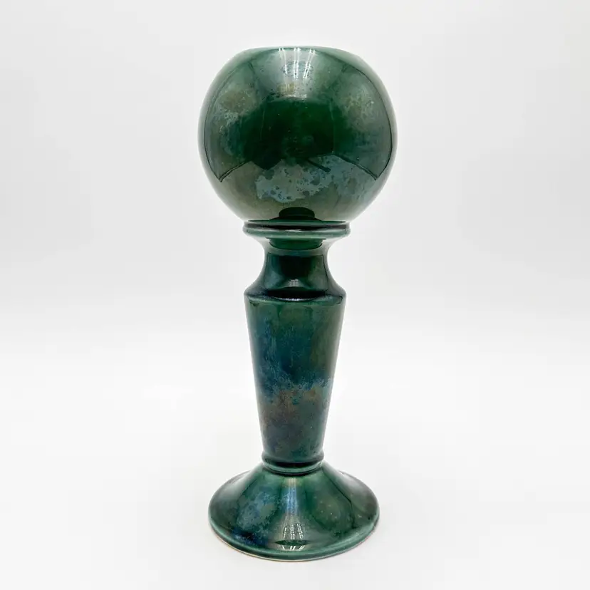 Ceramic Ball Pedestal Planter Green Torch 433 USA 4"D base 10"H