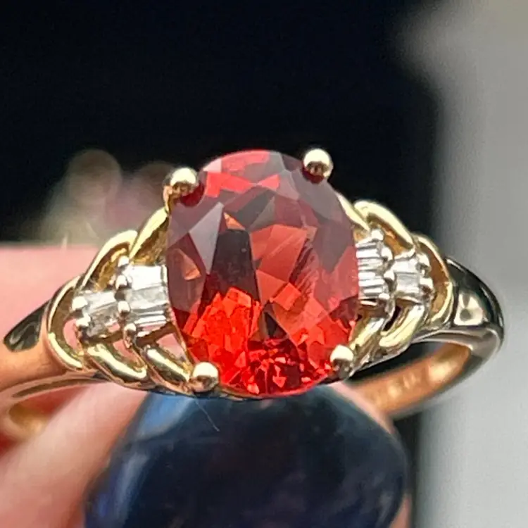 14K Gold Red Stone & Diamond Accent Ring Size 8 by STS