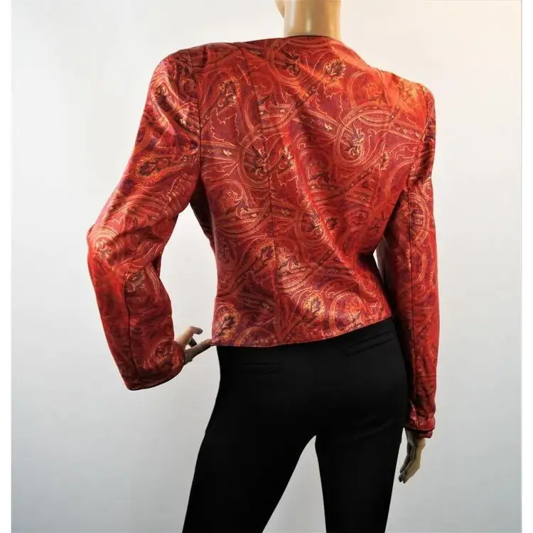 Carlos Falchi Painted Leather Blazer 1 Button Jacket 80s Vintage Designer Sz 12