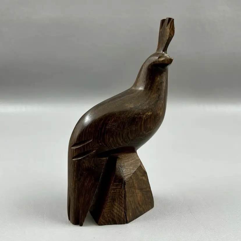 Wood Carved Quail Bird 5" Figurine MCM Decor Wooden Decor Sculpture Folk Art