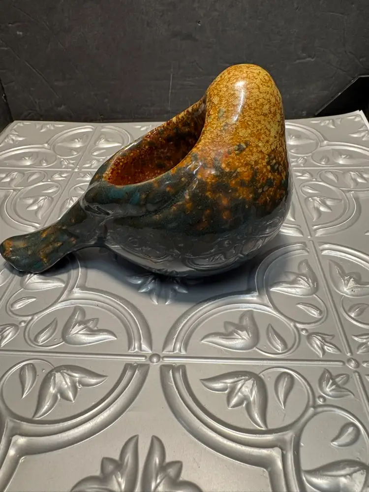 Vintage Glazed Brown Green Tea Light Candle Holder