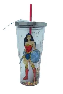 Wonder Woman Tumbler with Straw 20 ounce Insulated Glitter NEW