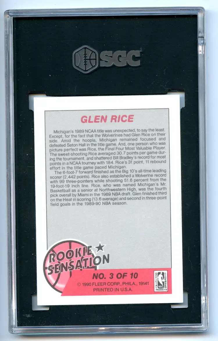 1990-91 Fleer Glen Rice Rookie Sensation SGC8.5 (San Antonio Spurs)