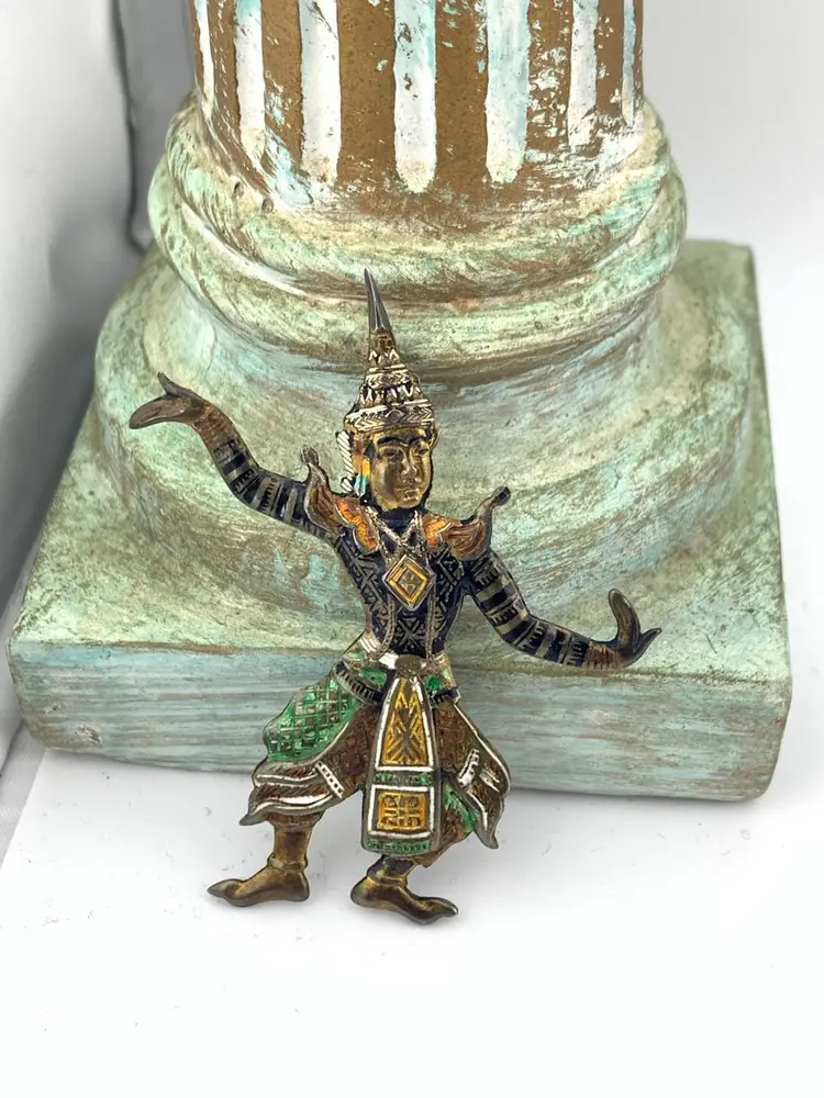 Vintage Siam Dancer Brooch Sterling Enamel