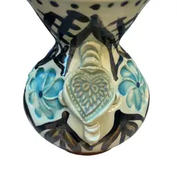 The Barn Potter  Applied Leaf So Colorful Vase Signed By Artist