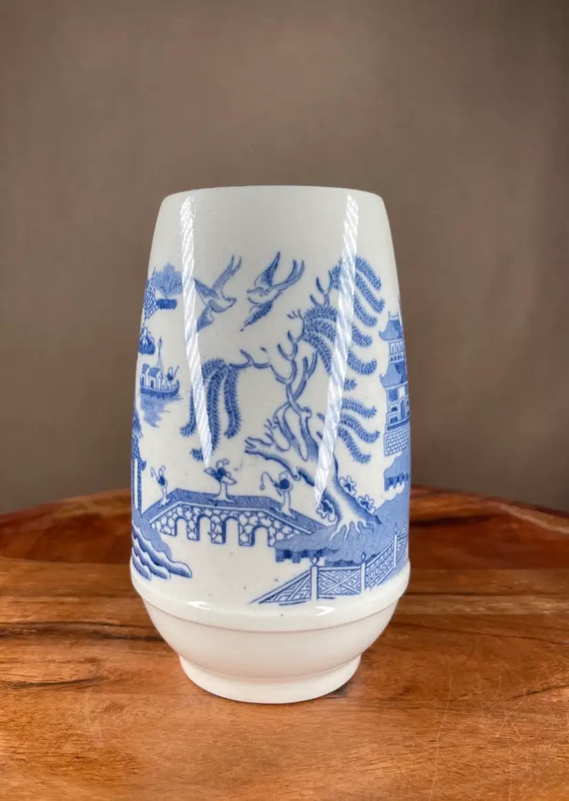 Wedgwood Blue “Willow"  Asian Pattern Blue and White Posy Vase