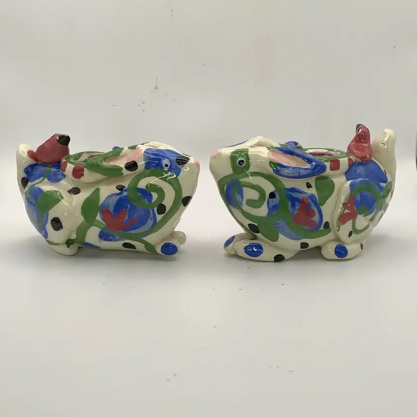 Handmade Hobbyist Pottery Rabbits Birds Figurines About 5”x3”