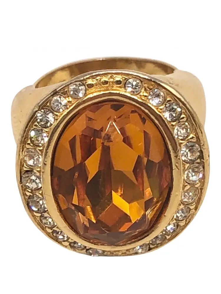 Christian Dior Glass Rhinestone Vintage Cocktail Ring