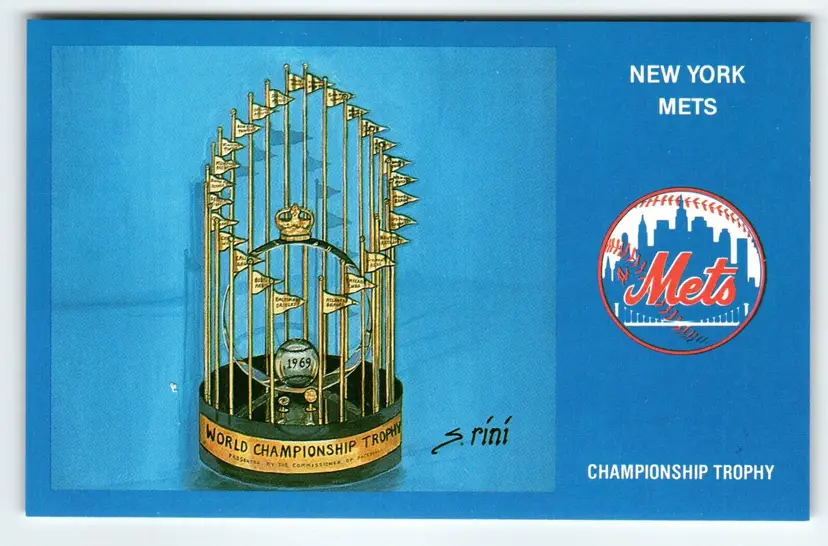 1969 NY Mets Baseball Postcard Susan Rini World Championship Trophy Unused