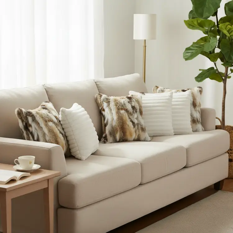 SOGA 6PC Faux Fur Luxury Mixed & Elegant White Textured Pillow Covers 45cm Set