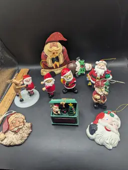 Vintage Lot of 10 Santa Themed Christmas Ornaments Various Materials