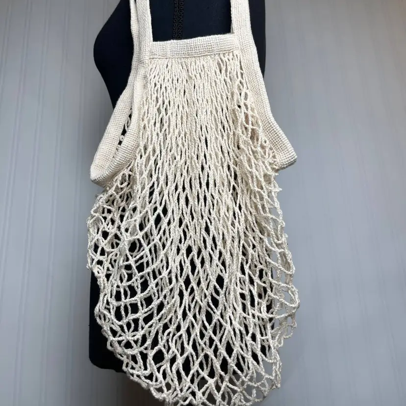 French Farmers Market Cotton Tote String Bag Cream Cottage Pastoral Mermaid Core