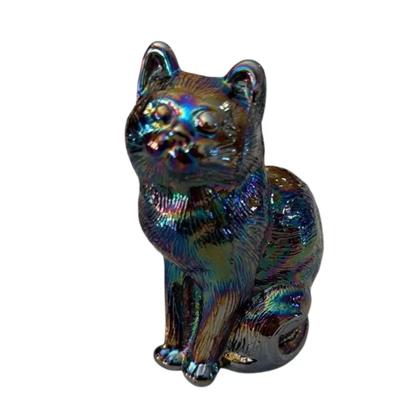 Mosser Cat Figurine/Paperweight Amethyst Carnival Glass Iridescent 
3” T x 1 -3/4” L