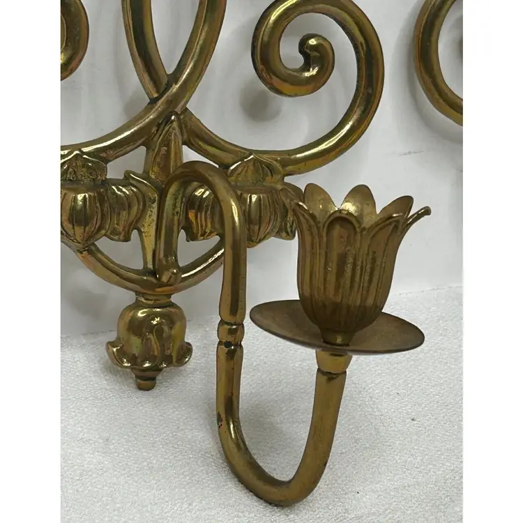 Vintage Pair 12" Brass Wall Sconce Candlestick Holders Andrea by Sadek