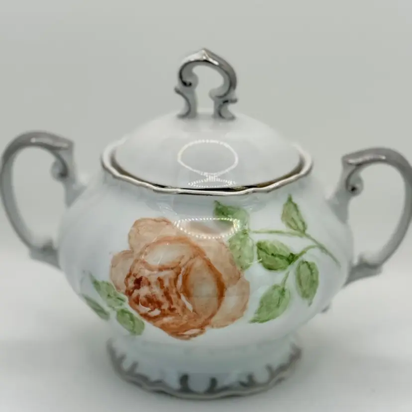 Vintage 1970’s Bristol Nobility Rose Motif Lidded Sugar Bowl, Hand-Painted Porcelain, Made in Japan, Artist Signed