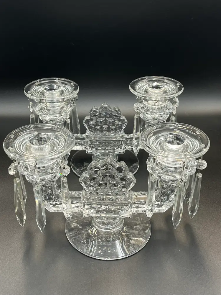 (2)Fostoria Double Candle Holder With Crystals