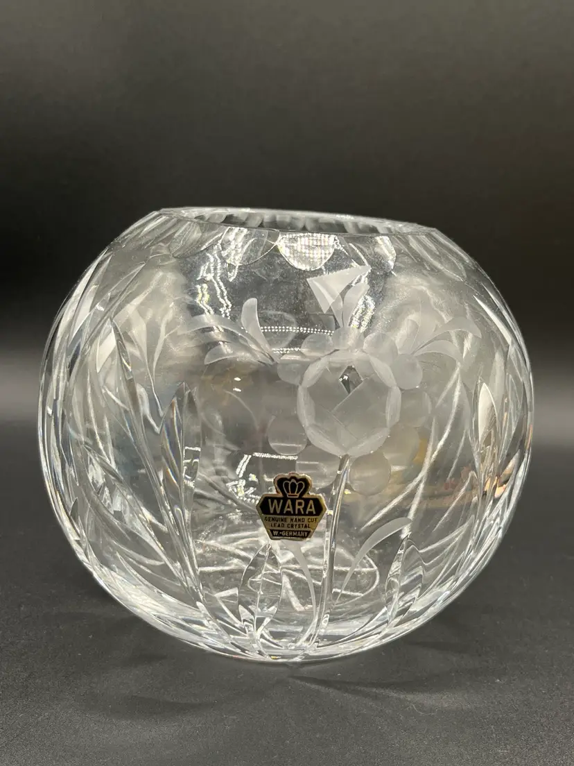 Wara Lead Crystal West German Etched Floral Rose Bowl 5.25