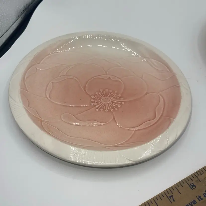Franciscan Luncheon Plates Floral Camellia Peach Embossed 9 1/8 1978-79