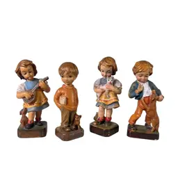 FOUR Vintage Hand Carved/Hand Painted Wooden Children Figurines - Italy, ANRI?
