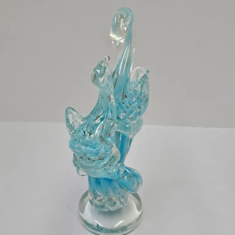 Stunning Art Glass Bird Sculpture Blue & Gold Fleck