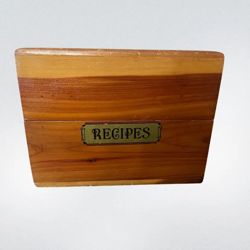 Vintage Cedar Wood Hinged Recipe Box Original Cards
