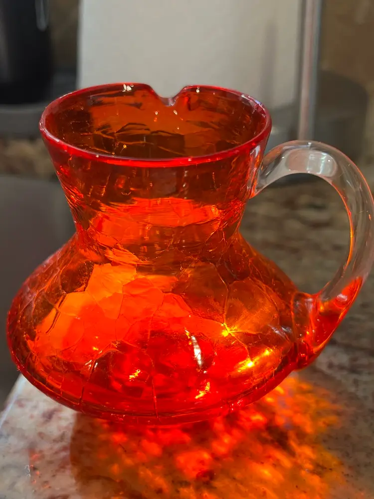 Halloween Discounted!!!! MCM Pilgrim Blown Orange Crackle Glass Mini Pitcher Creamer Ewer Decor With Bonus Halloween Glass Earrings