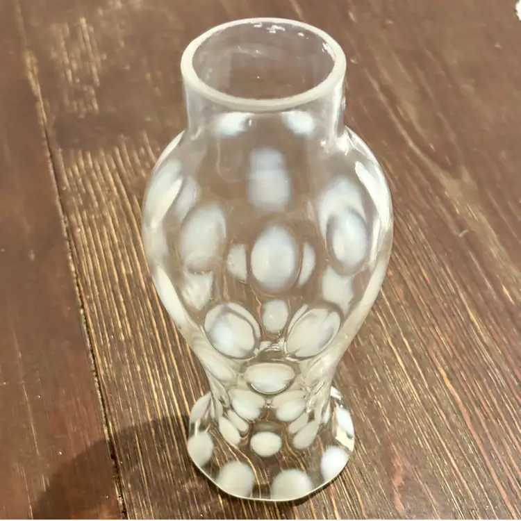 Vintage Fenton White Coin Dot Glass Hurricane Globe 6”
