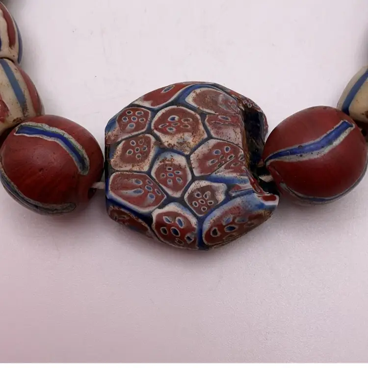 Vintage Trade Beads Strung 12”, Red White Blue As Is, As Shown