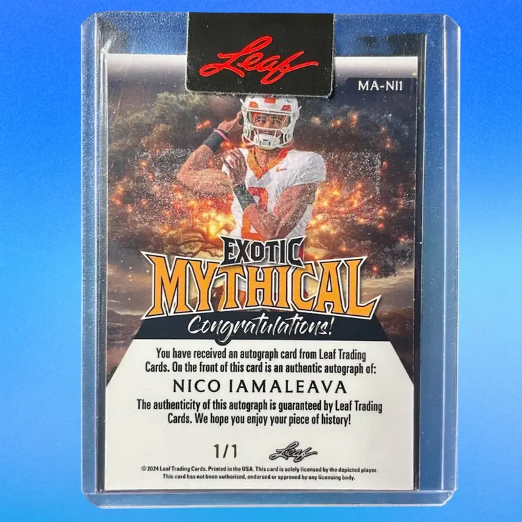 Nico Iamaleava 1/1 Autograph
2024 Leaf Exotic - Mythical 
Tennessee